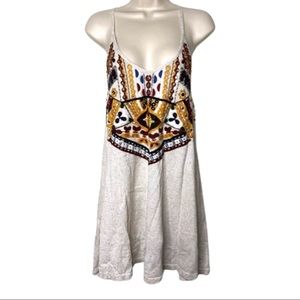 Zara Knit new embroidered beaded dress crossed straps back ethic print